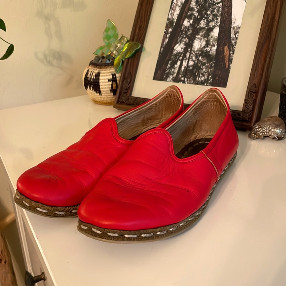 Red Soft Calf-skin Leather Espadrilles